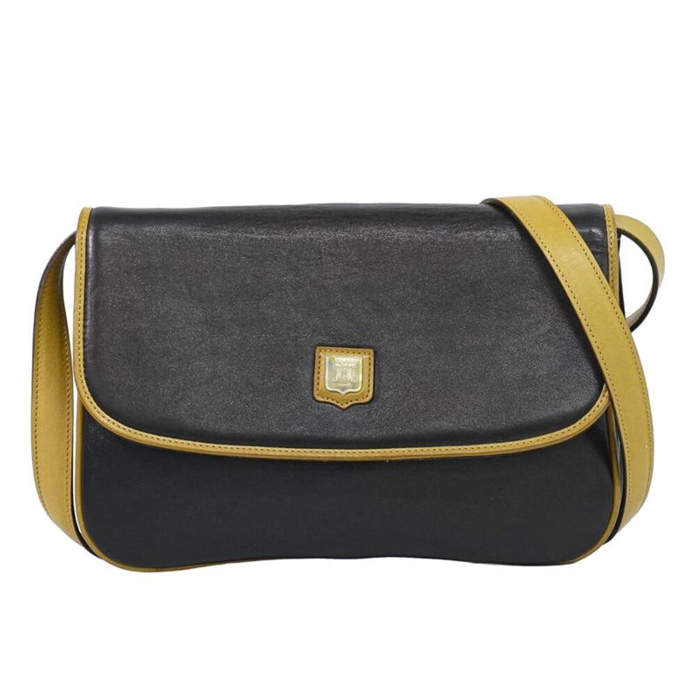 Celine Vintage Flap Leather Black Leather Shoulder Bag Bag